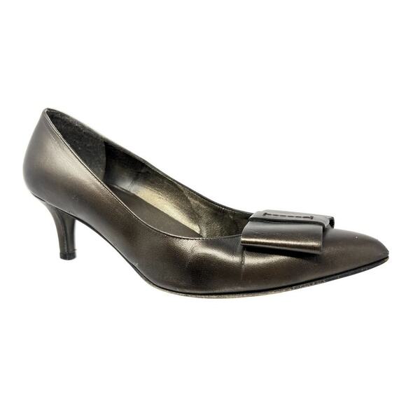 Stuart Weitzman Bronze Metallic Bow Detail Leather Pumps Size 6 Pointed toe Inne - Picture 1 of 10